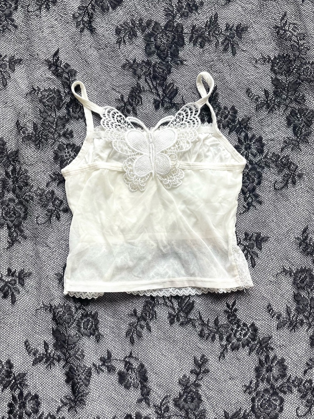 Butterfly Off White Lace Cami Top